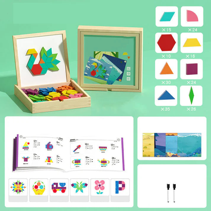 MagikBlocs® - Puzzle Magnétique en Bois (180 Pièces Géométriques)